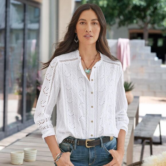 Sundance Top Womens Size Large White Marion Eyelet Button Down 100% Cotton - Picture 3 of 16